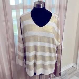 Chicos “Black Label” Gold and Cream v-neck sweater with zip sides